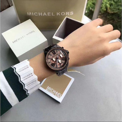二手全新限時免運 經典MICHAEL KORS女士腕錶MK手錶大錶盤滿鑽三眼鋼帶圓盤石英女錶MK5879