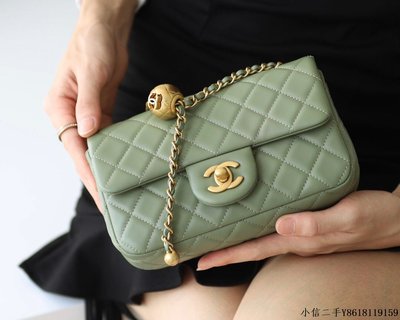 二手 Chanel Flap Bag CF羊皮大Mini金球包 AS1787橄欖綠