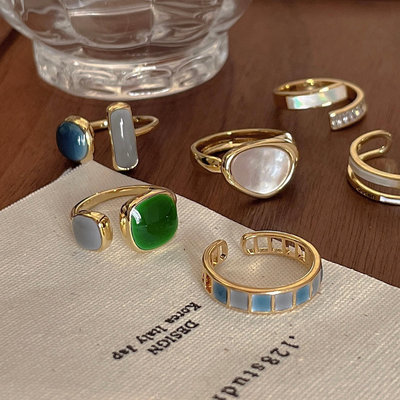 戒指 戒指設計感高級感女時尚個性冷淡小眾日式輕奢歐美ins祖母綠指環~【爆款】