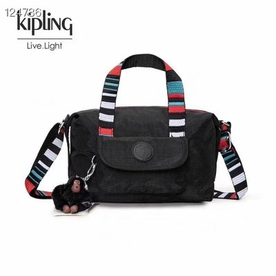 【熱賣精選】 Kipling 猴子包 KI6305 亞麻黑拼彩色背帶 手提肩背斜背包 輕量 休閒 防水 限量