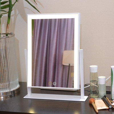亞兔諾LED化妝鏡 大號臺式帶燈鏡子 歐式方形美容鏡 帶燈光調光~特價-頑皮小老闆