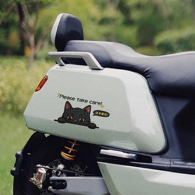 黑色貓咪汽車貼紙寵物貓側w門劃痕貼反光防水貼電動車機車裝飾貼