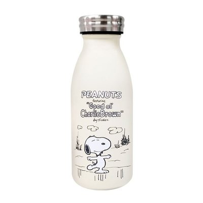 ♀高麗妹♀【預購】韓國 SNOOPY《史努比》牛奶瓶造型 304不鏽鋼雙層隔溫 直飲式環保水壺.隨身杯350 ml