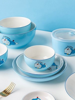 “正品”哆啦a夢可愛飯碗湯面碗菜盤魚盤創意個性家用碗碟餐具