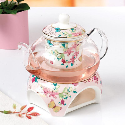 廠家出貨歐式骨瓷蠟燭加熱陶瓷玻璃泡花茶壺水果茶壺英式下午茶過濾泡茶器