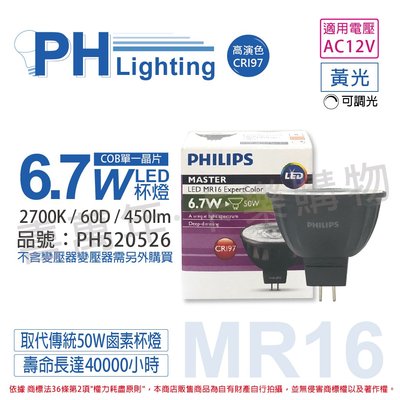 [喜萬年]PHILIPS飛利浦 LED 6.7W 927 12V 60度 可調光 高演色 COB 杯燈_PH520526