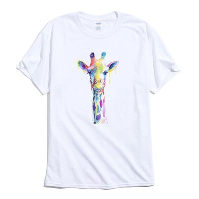 Giraffe Watercolor 短袖T恤 白色 歐美潮牌水彩長頸鹿設計插圖藝術印花潮T