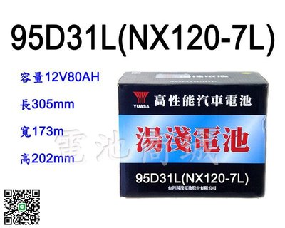 《電池商城》全新 湯淺 YUASA 加水汽車電池 95D31L(同NX120-7L)