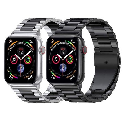 適用蘋果手錶7 6 SE不鏽鋼三珠金屬手錶帶  Apple Watch5 4腕帶 iwatch40 41 44 45mm