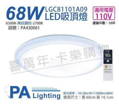 [喜萬年] Panasonic國際牌 LGC81101A09 68W 110V 調光調色吸頂燈_PA430061