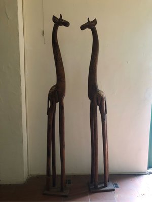 木雕長頸鹿2米高 擺飾