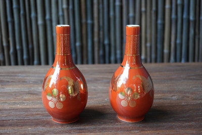 日本回流九谷燒赤繪德利酒具九谷花瓶2個