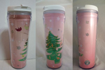 Starbucks星巴克~2010年 聖誕節 粉紅耶誕樹隨行杯20oz~只有一個～貨在台北