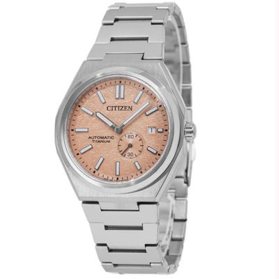 CITIZEN NJ0180-80Z 星辰錶 機械錶 40mm 鮭魚粉色面盤 小秒針 鈦金屬錶帶 一體式錶帶 男錶女錶