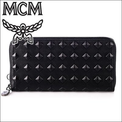 MCM 鉚釘牛皮黑色長夾（全新，當季正品，絕對比櫃上便宜，附精緻長鏈）