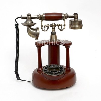 INPHIC-中式實木仿舊有繩電話 家用復古創意老式古董座機