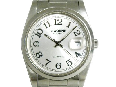 [專業] 石英錶 [LICORNE LB837M]  力抗錶(獨角獸) 圓形時尚錶[銀色面+日期] 石英/軍表