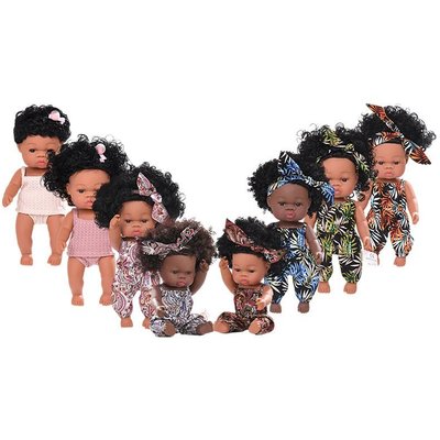 【熱賣精選】黑人娃娃35cm跨境搪膠重生娃娃軟膠仿真兒非洲黑娃娃洋娃娃