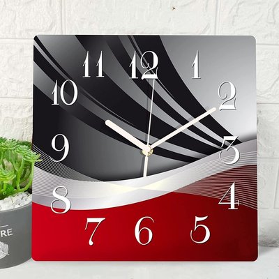 現貨熱銷-新款方形掛鐘密板復古靜音鐘表臥室現代時尚時鐘創意簡約數字壁鐘-特價