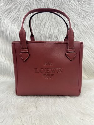 LOEWE Heritage LOGO 酒紅 荔枝皮 肩背包 手提包 購物包
