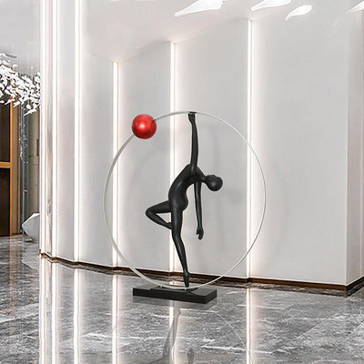 落地燈大型落地創意擺件售樓部軟裝玻璃鋼人物雕塑室內抽象藝術品