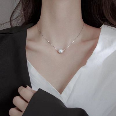 S925純銀淡水珍珠項鏈女2022年新款小眾設計輕奢高級感鎖骨禮物-特價