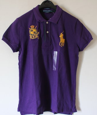 全新美國品牌【Ralph Lauren】玻利維亞製紫色馬球圖案LOGO短袖有領POLO原價美金$125出清$999免運