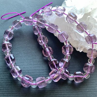 小極品-紫水晶微千層紋金字塔/立體邊角切魔方塊方糖8.6mm（單圈）手珠手鍊項鍊串珠隔珠•