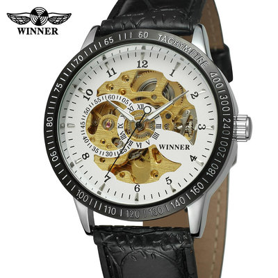 男士手錶 T-WINNER勝利者手錶 鏤空圓形數字自動機械手錶 男女錶腕錶