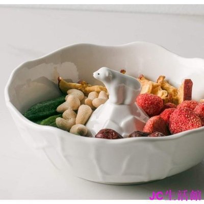 DreamerHouse 北極熊可愛沙拉碗家用陶瓷碗創意日式水果沙拉碗甜點碗白色料理碗-居家百貨商城楊楊的店