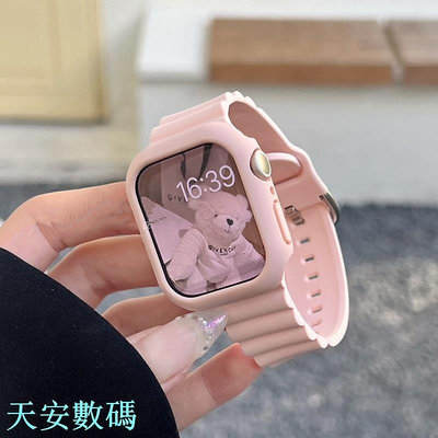 適用於 Apple Watch Series Ultra 8 7 6 5 3 4 2 1 SE 矽膠手鍊軟錶帶+錶殼適用