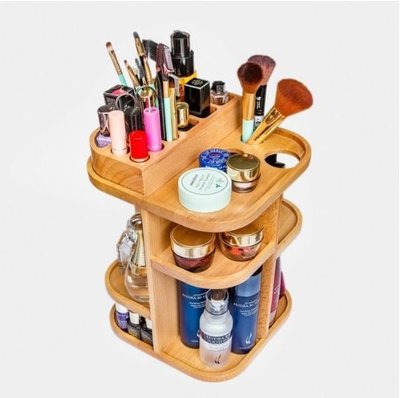 《現貨》木製360度旋轉化妝品收納架 "增容格盤" 加購區 梳妝台桌面收納架 木質護膚品收納櫃