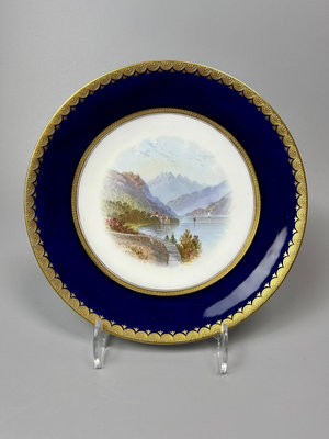 Minton明頓 19世紀末手繪鎏金日內瓦湖景盤