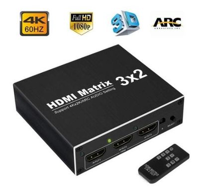 4K HDMI分配器   60Hz超高清3X2 開關R / L + ARC 3端口輸入2端口輸出 4.9