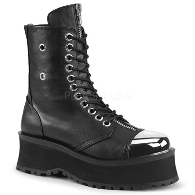 Shoes InStyle《二吋》美國品牌 DEMONIA 原廠正品龐克歌德金屬鍍鉻鞋頭拉鍊厚底馬靴 有大尺碼『黑色』