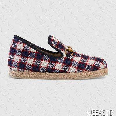 【WEEKEND】 GUCCI Tweed Loafer 毛呢 格紋 鋪毛 休閒鞋 樂福鞋 藍紅 藍白 575850