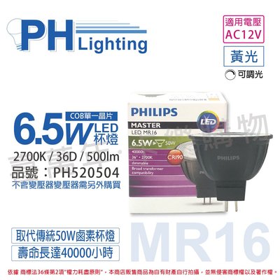 [喜萬年] PHILIPS飛利浦 LED 6.5W 927 12V 36度 調光 COB MR16杯燈_PH520504