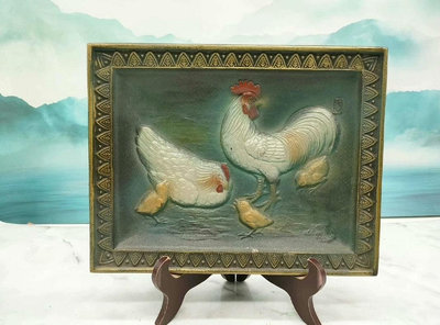 日本回流南部鐵器賞盤畫 生肖雞擺飾
