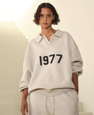 100％原廠 essentials1977刺繡數字polo毛衣高街復古寬松長袖外套情侶潮