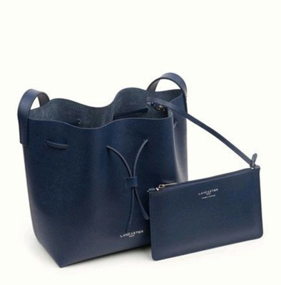 ❤️深藍色現貨~全新水桶包Lancaster Paris Pur Saffiano Leather Bucket Bag &amp; Pouch~特價$6580含運