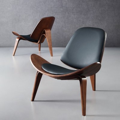 北歐實木 ins網紅椅子創意藝術設計師單人沙發椅微笑飛機椅貝殼椅