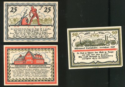 Germany (德國) 流通券，20年代 , 品相 95新 AU+ #190424 如圖3枚合購