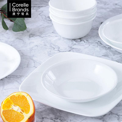 美國進口康寧餐具純白6件套裝碗碟碗盤高端家用玻璃耐熱餐具36件