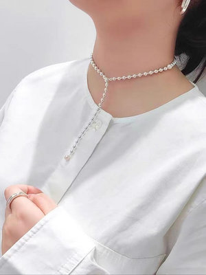 S925銀日本e.m東京高級小眾純銀小鋼珠圓珠珍珠可調節項鏈鎖骨鏈