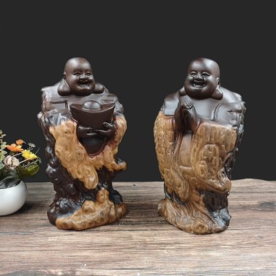 黑檀木雕彌勒佛像擺件實木雕刻八方佛笑佛家居客廳紅木送禮工藝品