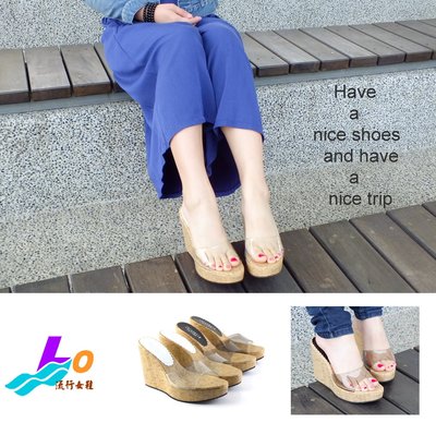 Lo流行女鞋~∮極簡歐風∮透明軟膠單版楔型涼拖鞋