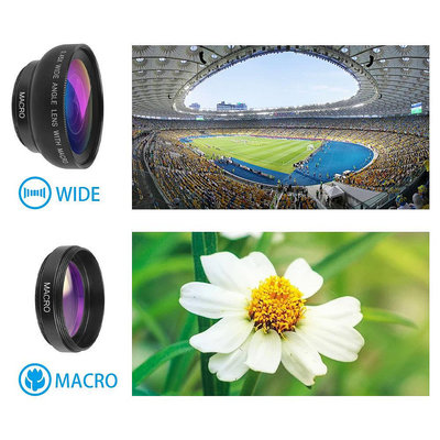 Apexel HD 0.45x 超廣角鏡頭 12.5x 超微距鏡頭 2in1 相機鏡頭套件,帶 37mm 通用夾,適用於