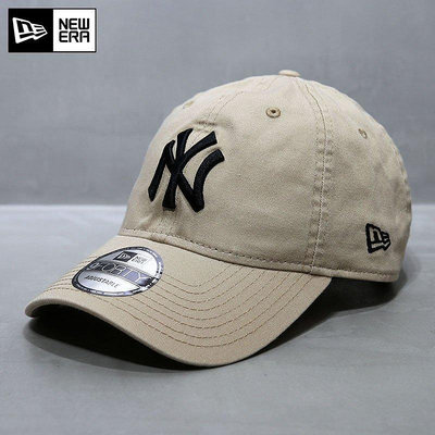UU代購#NewEra帽子韓國代購MLB棒球帽軟頂大標NY洋基隊刺繡彎檐帽卡其色