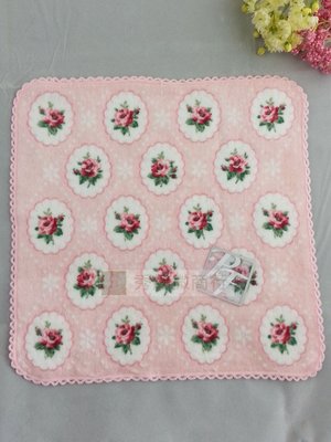 PF-539 日本小方巾 仕女手巾  粉紅玫瑰 邊框花紋  印花