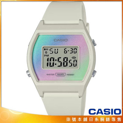 【柒號本舖】CASIO 卡西歐酒桶型多彩膠帶電子錶-米白 # LW-205H-8A (台灣公司貨)